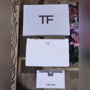 Tom Ford White Zip Pouch And Card Holder/Mirror GWP BUNDLE